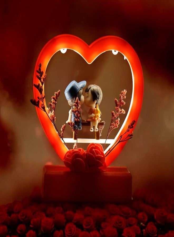 Chocozone Red Musical Couple Showpiece with Lights Valentine Gift for Girlfriend Wife Birthday Gifts for Girls Romantic Couple Gifts (Kiss Miniature) - Image 1
